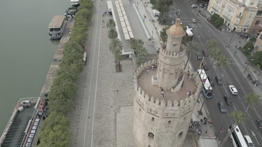 Aerial view of the Torre del Oro, Seville, Spain