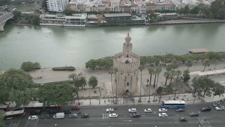 Aerial view of the Torre del Oro, Seville, Spain