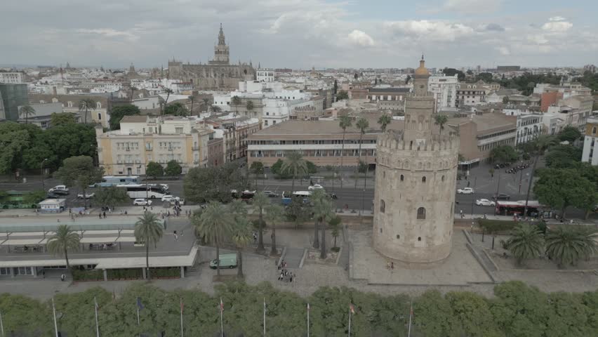 Aerial view of the Torre del Oro, Seville, Spain