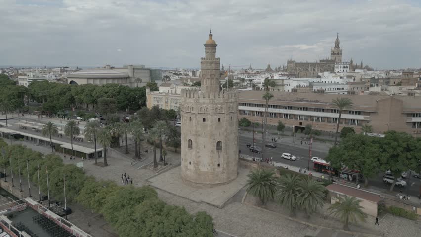 Aerial view of the Torre del Oro, Seville, Spain