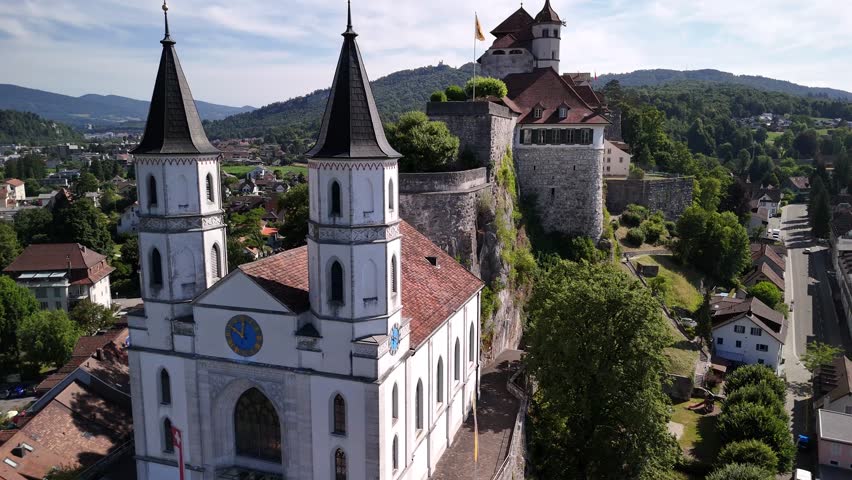 Aarburg castle Aarau reformed gothic medieval church hilltop landmark Switzerland