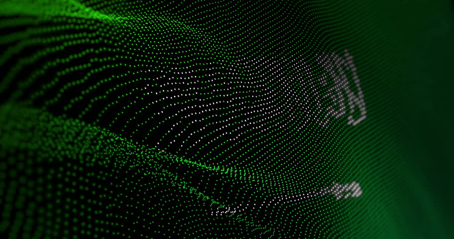 Saudi Arabia flag waving pixel. Saudi Arabian blowing banner cyber attack hack and security concept animation.