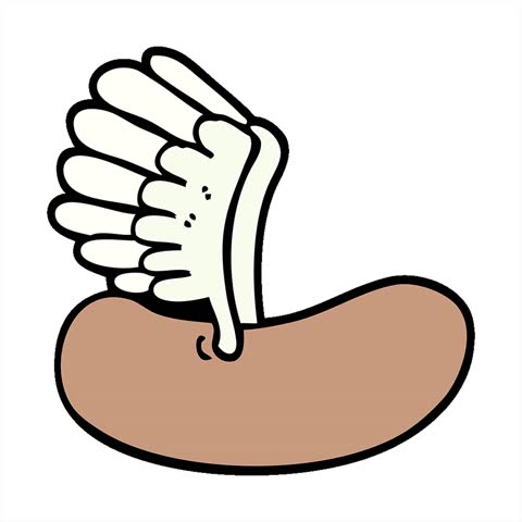 Simple looping animated hand drawn doodle style cartoon flying sausage