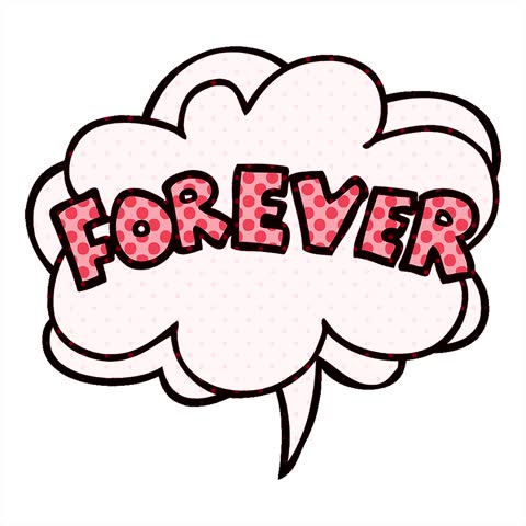 Simple looping animated cartoon word Forever with speech bubble in comic book style