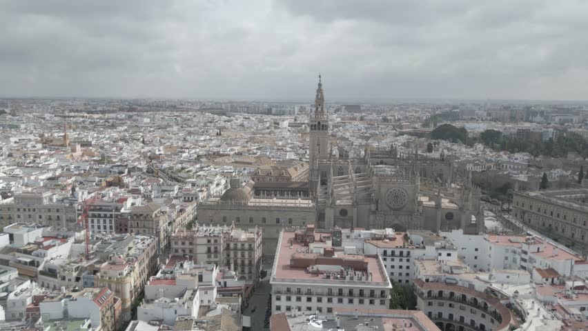aerial view of the cathedral and the Giralda, Seville, Spain