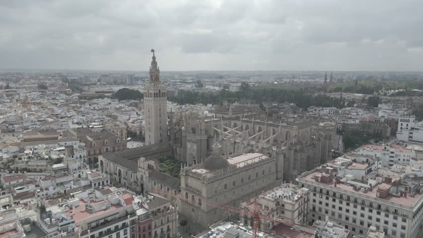 aerial view of the cathedral and the Giralda, Seville, Spain