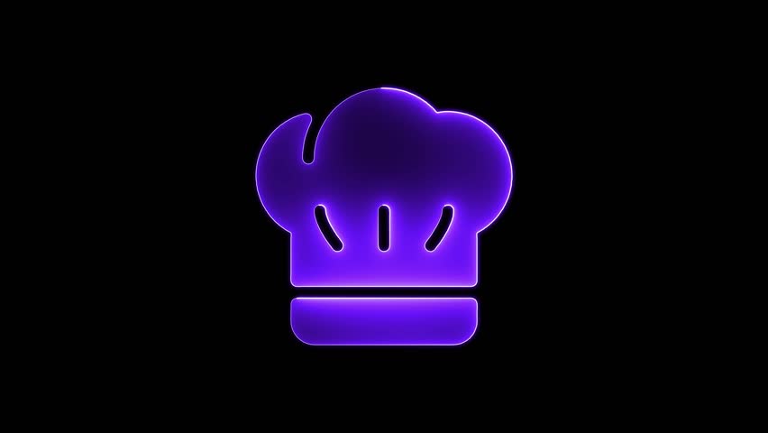 Chef icon animation by purple color neon mask glow on black background.