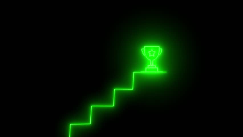 Digital checklist animation tracks personal development goals toward ultimate success and win. Concept of winning represented by level up text and completed task