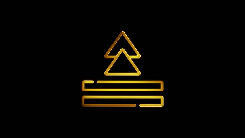 Shape design icon animation by golden color neon mask glow on black background.
