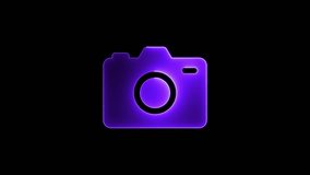 DSLR camera icon animation by purple color neon mask glow on black background. - Powered by Shutterstock - Get 15% off with code: PIKWIZARD15