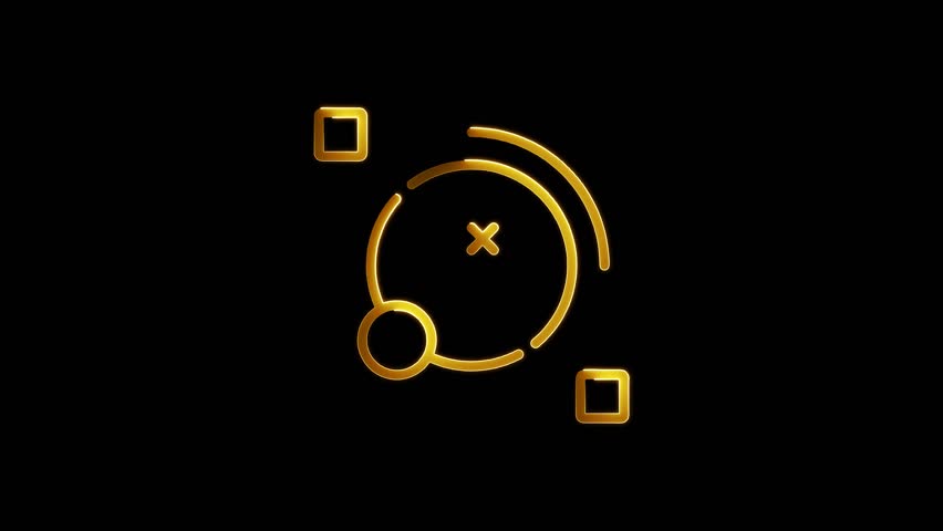 Shape design icon animation by golden color neon mask glow on black background.