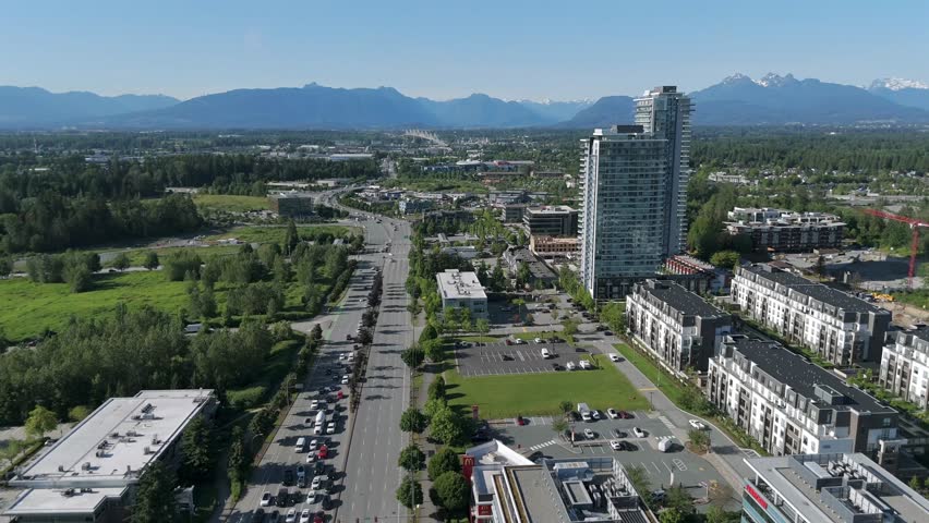Towering Residential Buildings In Langley, British Columbia, Canada - Drone Shot