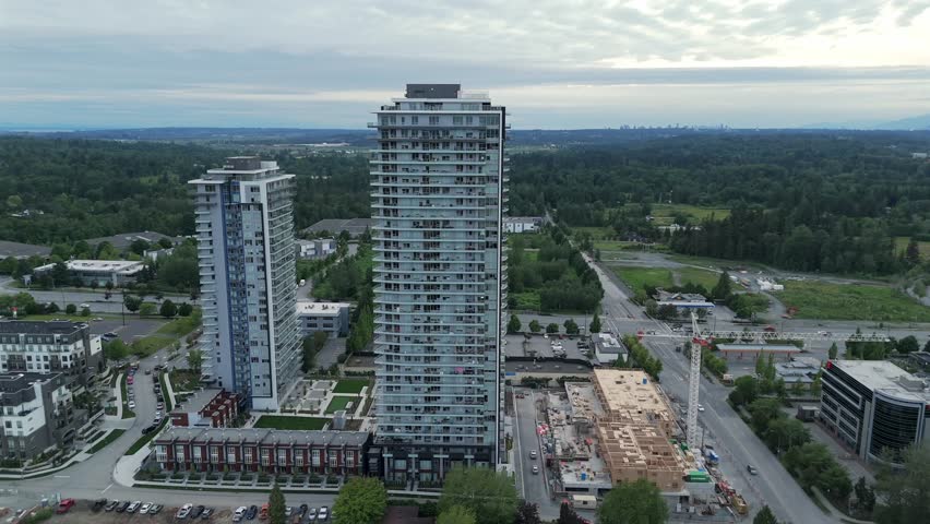 Residential Buildings In Langley, British Columbia, Canada - Aerial Drone Shot