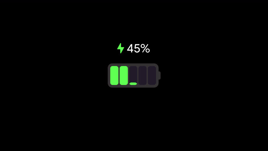 Battery charge from 0 to 100%. Percentage level counter. Renewable electric charge indicator widget. UI UX design screen for app interface. Green energy overlay sign. Transparent MOV animation