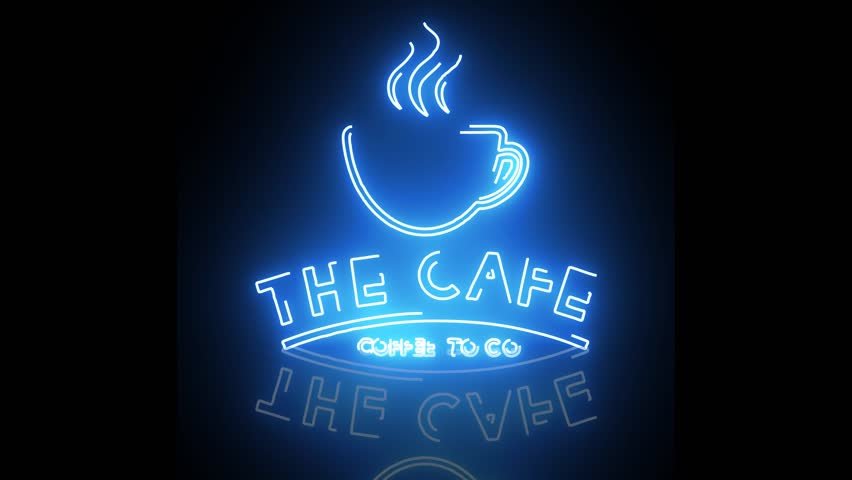 coffee cafe logo with saber effect in bright blue color