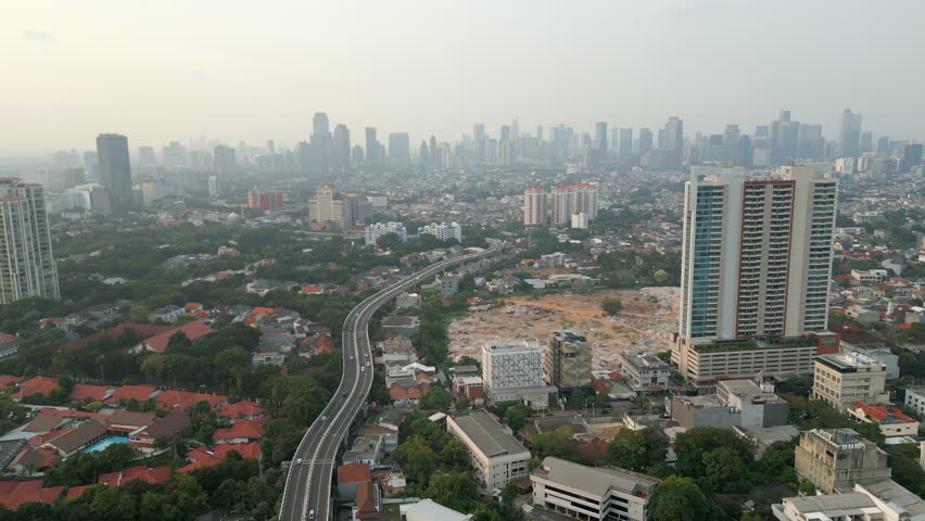 Jakarta City Skyline Indonesia From Kemang Drone Track Forward 4K 30FPS