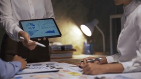 Business people working together analyzing financial figures using digital tablet during corporate meeting discussing new marketing strategies for company development - Powered by Shutterstock - Get 15% off with code: PIKWIZARD15