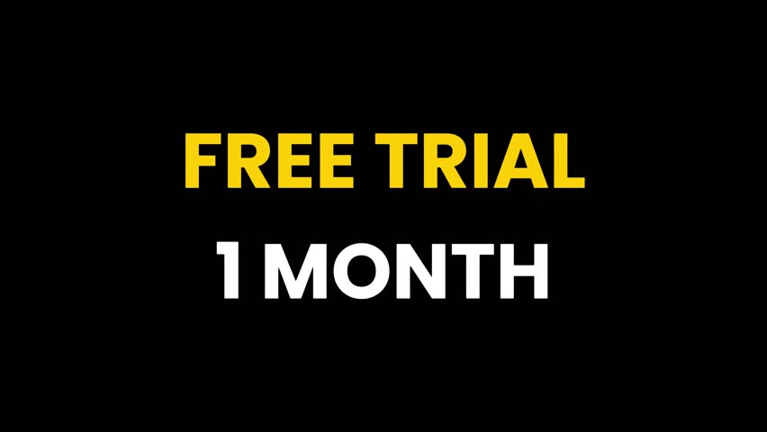 1 Month Free Trial Animation Video black Background. Free Offer Label, Promotional Stamp, Bonus, Trial Emblem, Web App Intro Business Service.