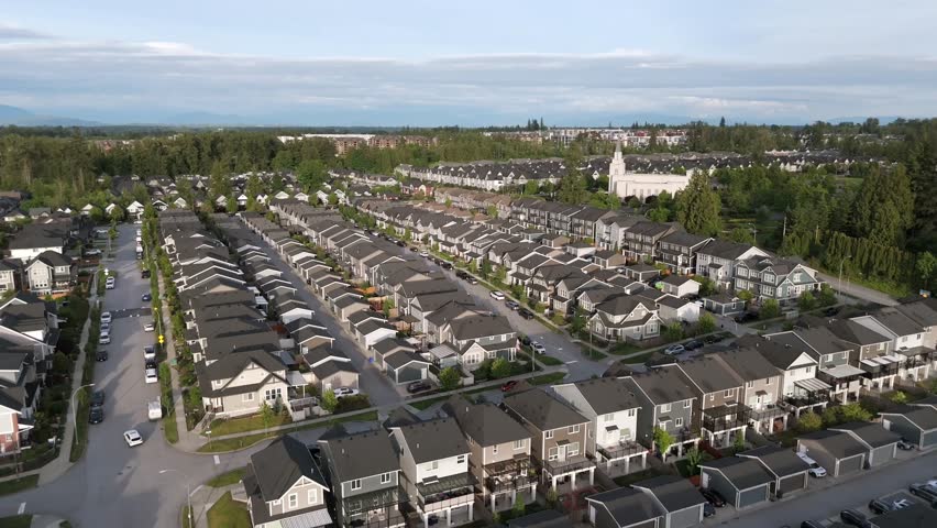 Residential Area On The Suburban City Of Langley In British Columbia, Canada - Drone Shot