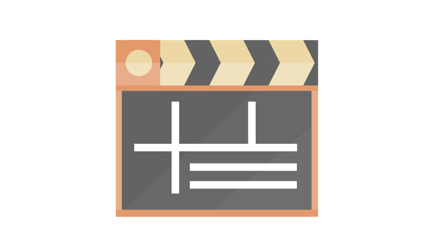 Film clapperboard icon in a cartoon animation. Simple movie slate decorative element concept. Animated video production symbol. Cinema and filmmaking logo. Alpha channel. Seamless looping.