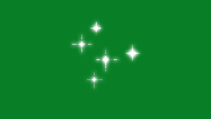 Star twinkling, stars shine effect, white cartoon blinking stars, flat vector doodle style blinking on green screen background, 4K. 2d Sparkle