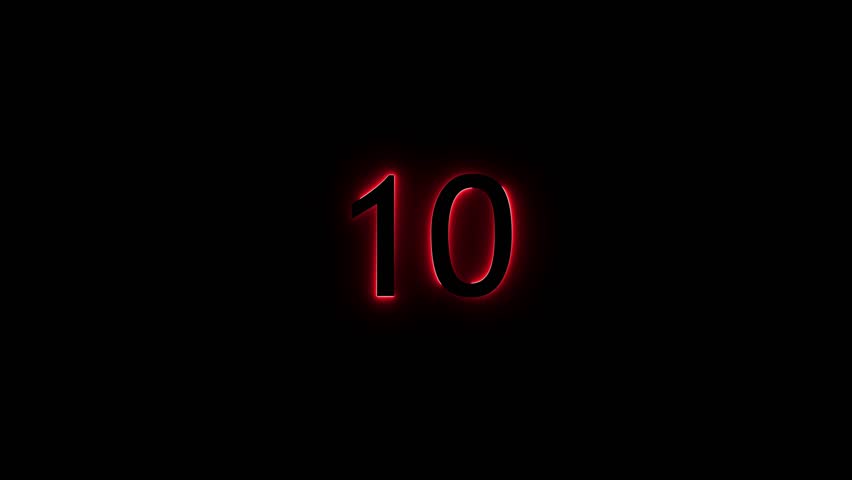 Glowing Neon numbers from 10 to 1 countdown . Neon number 10 with alpha channel. Abstract glowing neon text 10 number countdown .