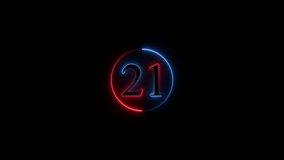 Number 21 neon sign style flashing. Abstract glowing neon text 21 number countdown icon animation on black background. Glowing neon number 21. Educational mathematics 21 animation circle . - Powered by Shutterstock - Get 15% off with code: PIKWIZARD15