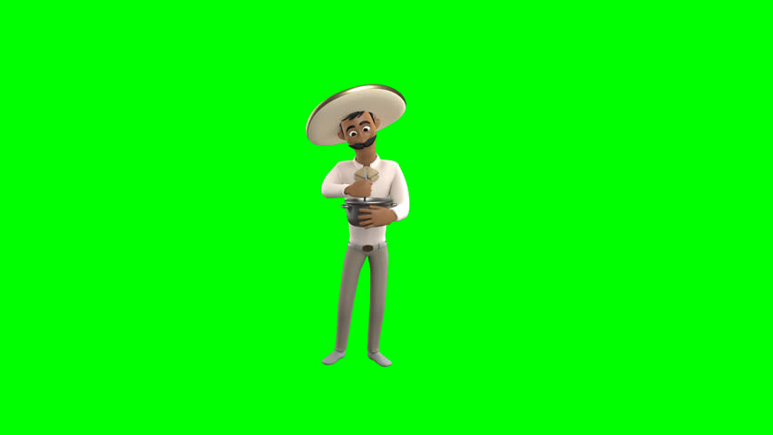 3D Diego Sombrero character cooking on green screen, perfect for creative video projects, food content, cultural presentations, and digital assets.
