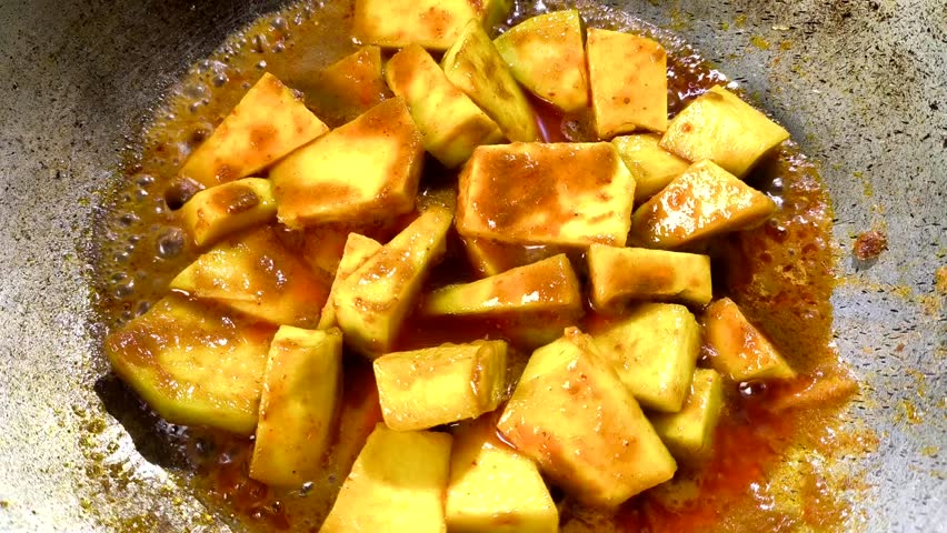 Cooking pumpkin curry , Thai traditional food.