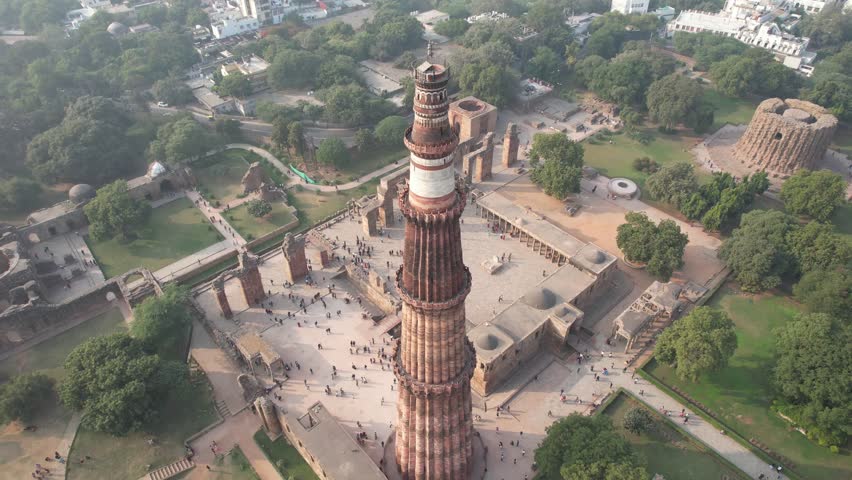 4k Aerial Drone Shot Of Qutub Minar in New Delhi  India 