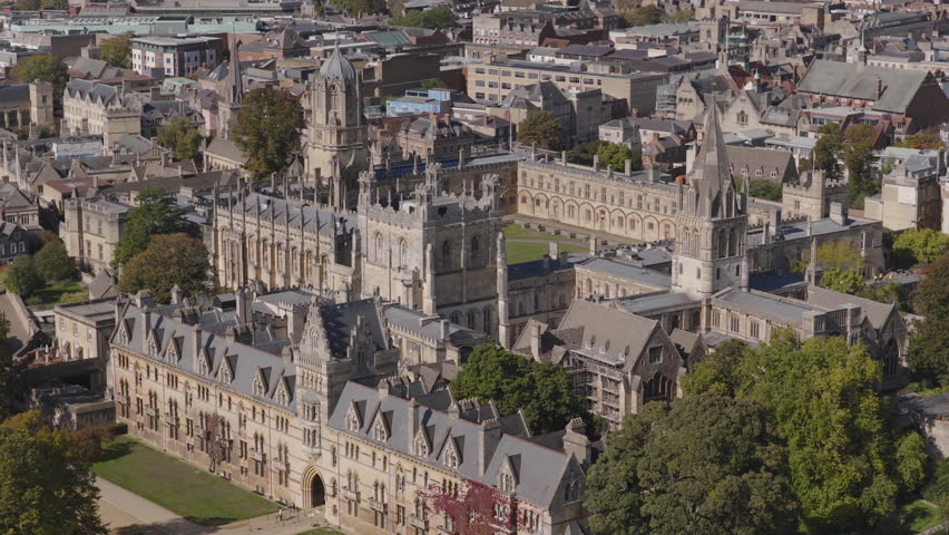 Aerial view of Christ Church College, Oxford University. Beautiful traditional architecture of famous university college