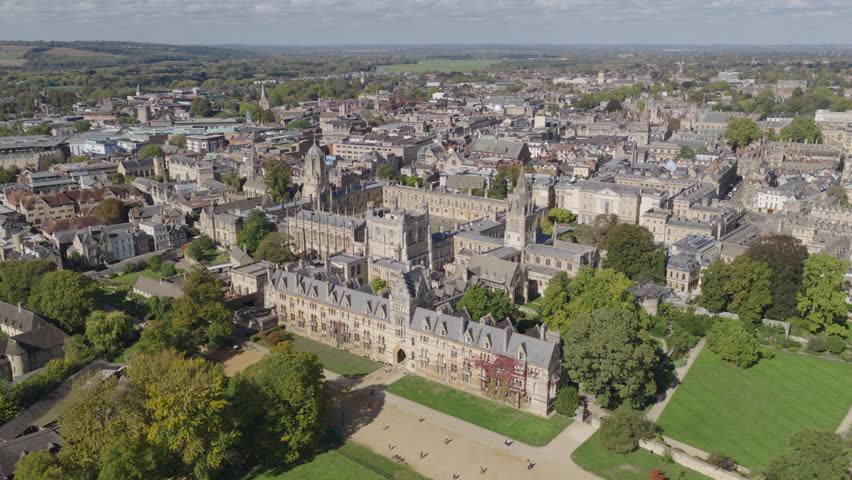 Aerial view of Christ Church College, Oxford University. Beautiful traditional architecture of famous university college