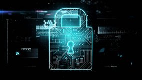 SCANNING label launching wireframe padlock icon sweeping grid and analyzing data for activation. Cybersecurity, digitalsecurity, dataanalytics, futuristic, technology, encryption, interface - Powered by Shutterstock - Get 15% off with code: PIKWIZARD15