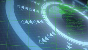 On blue grid code activation ring pulsing with rotating arrows and green code visualizing data scan. Cybersecurity, data analysis, digital interface, futuristic, technology, animation, network - Powered by Shutterstock - Get 15% off with code: PIKWIZARD15