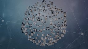 Opening cluster forming globe, tracing continents outline portraits shifting showing tech network. Digital, global, connectivity, network, technology, abstract, corporate - Powered by Shutterstock - Get 15% off with code: PIKWIZARD15