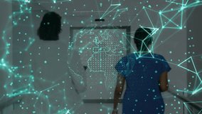 Doctor and nurse exchanging glance accelerating pace in hospital corridor toward pulsing data globe. Medical, healthcare, teamwork, innovation, technology, professional, clinical - Powered by Shutterstock - Get 15% off with code: PIKWIZARD15