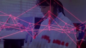 Laboratory technician placing rack pipetting fluid enabling data nodes syncing for medical analysis. Biotechnology, data visualization, scientific research, precision, modern, innovation, healthcare - Powered by Shutterstock - Get 15% off with code: PIKWIZARD15