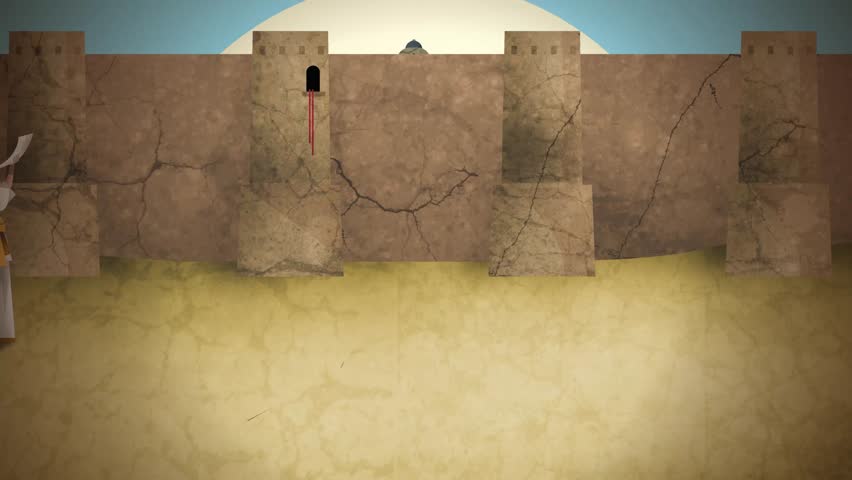 israelites blowing trumpets and collapsing the walls of jericho