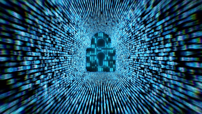 Futuristic Cybersecurity Animation With Digital Lock And Flow Of Binary Data. Abstract Data Protection in Encryption and Artificial Intelligence. Online Safety And Modern Technology 3D Illustration 4k