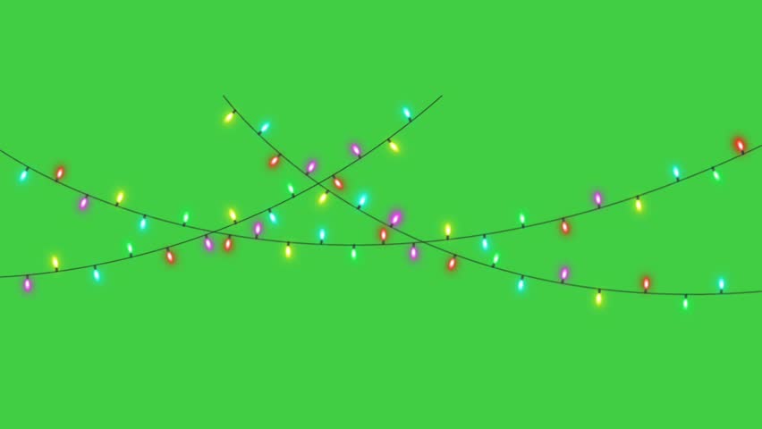 Animation of a garland of shining lights on a green background.