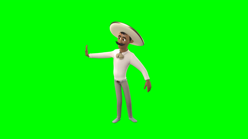 3D Diego Sombrero character giving a reversed high five on green screen, perfect for creative projects, advertising, presentations, and versatile digital asset needs
