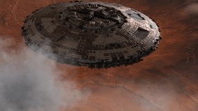 UFO mothership deploying fleet over desert A massive alien mothership hovers above a barren desert, releasing dozens of smaller disc-shaped crafts into the dusty sky. - Powered by Shutterstock - Get 15% off with code: PIKWIZARD15