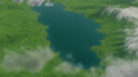 Alien spaceship arriving at warp speed above green valley and lake A colossal metallic alien spaceship emerges from warp, appearing above a lush green valley with a blue lake  - Powered by Shutterstock - Get 15% off with code: PIKWIZARD15