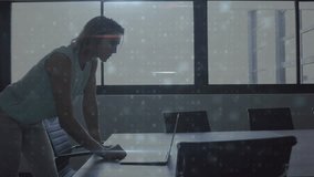 Female IT pro typing on laptop starting data flow overlaying malware alerts addressing threat. Cybersecurity, data, technology, digital, analysis, innovation, professional - Powered by Shutterstock - Get 15% off with code: PIKWIZARD15