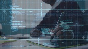 Professional hand lowering stylus onto graphics tablet at desk, generating technology code overlay. Technology, innovation, digital, workspace, design, workflow, precision - Powered by Shutterstock - Get 15% off with code: PIKWIZARD15