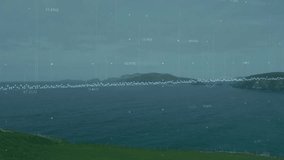 on opening overlay animating waveform and fluctuating bars visualizing live signal over seascape. Coastal, landscape, analytics, technology, horizon, tranquility, futurism - Powered by Shutterstock - Get 15% off with code: PIKWIZARD15