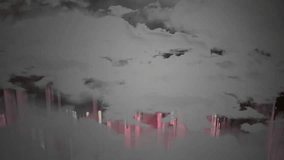 Clouds drifting over grey sky causing colorful bars rising shifting hues forming fading cityscape. Abstract, digital art, neon, vibrant, futuristic, skyline, illumination - Powered by Shutterstock - Get 15% off with code: PIKWIZARD15