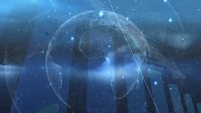 digital globe emerging, rotating, connecting nodes and rising data bars visualizing data flow. Technology, analytics, connectivity, visualization, cyberspace, innovation, intelligence - Powered by Shutterstock - Get 15% off with code: PIKWIZARD15