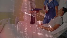 Transparent screen fading and revealing doctor and nurse reviewing patient with holographic vitals. Medical technology, healthcare, digital interface, patient care, professional team, hospital - Powered by Shutterstock - Get 15% off with code: PIKWIZARD15