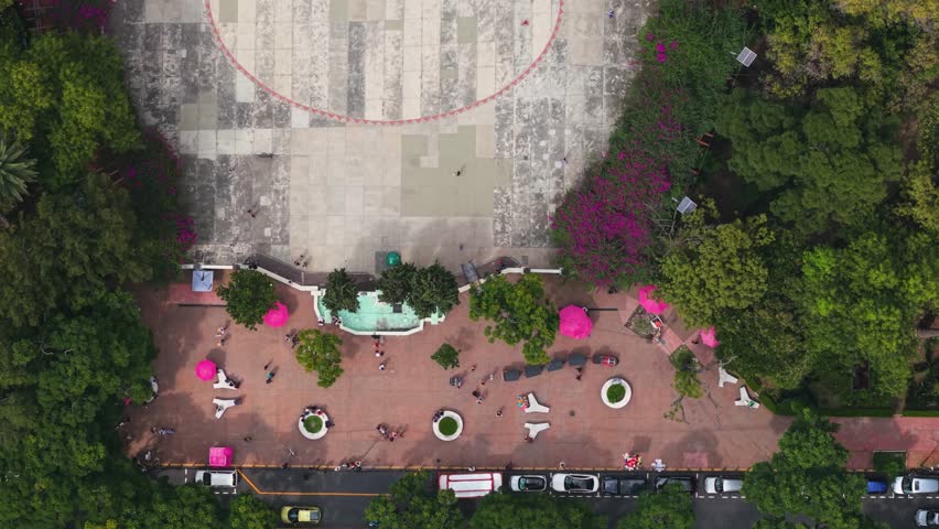 Aerial top-down view of Parque México in Condesa neighborhood, CDMX
